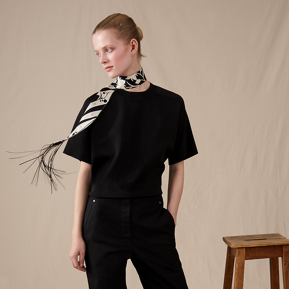 Bouquet Final leather fringe Twilly - Black | Hermès Mainland China